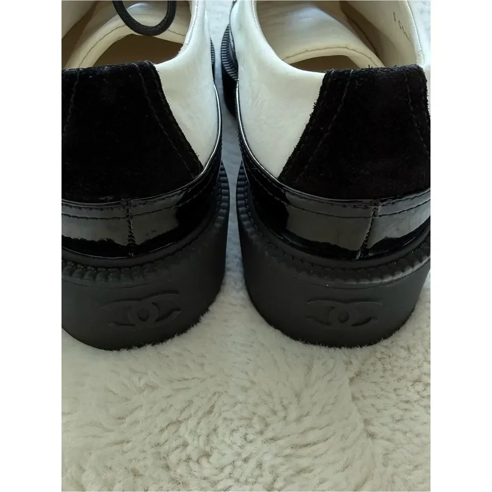 CHANEL women black/white women laces up platform shoes size 36 EU Retail 1275$